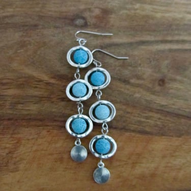 Long blue earrings, bohemian earrings, beach earrings, frosted glass earrings, geometric earrings 