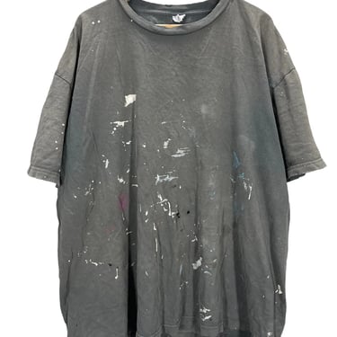 Vintage Sun Faded Paint Splatters Super Distressed Blank Black T-Shirt 3XL