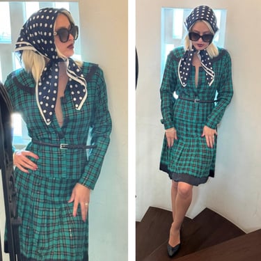 80s Plaid Clueless Tartan Skirt Suit Set Blazer & Pleated Skirt high waist S M 