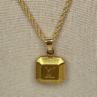 Canela Vintage Louis Vuitton Square Double Sided Necklace Charm, Gold tone
