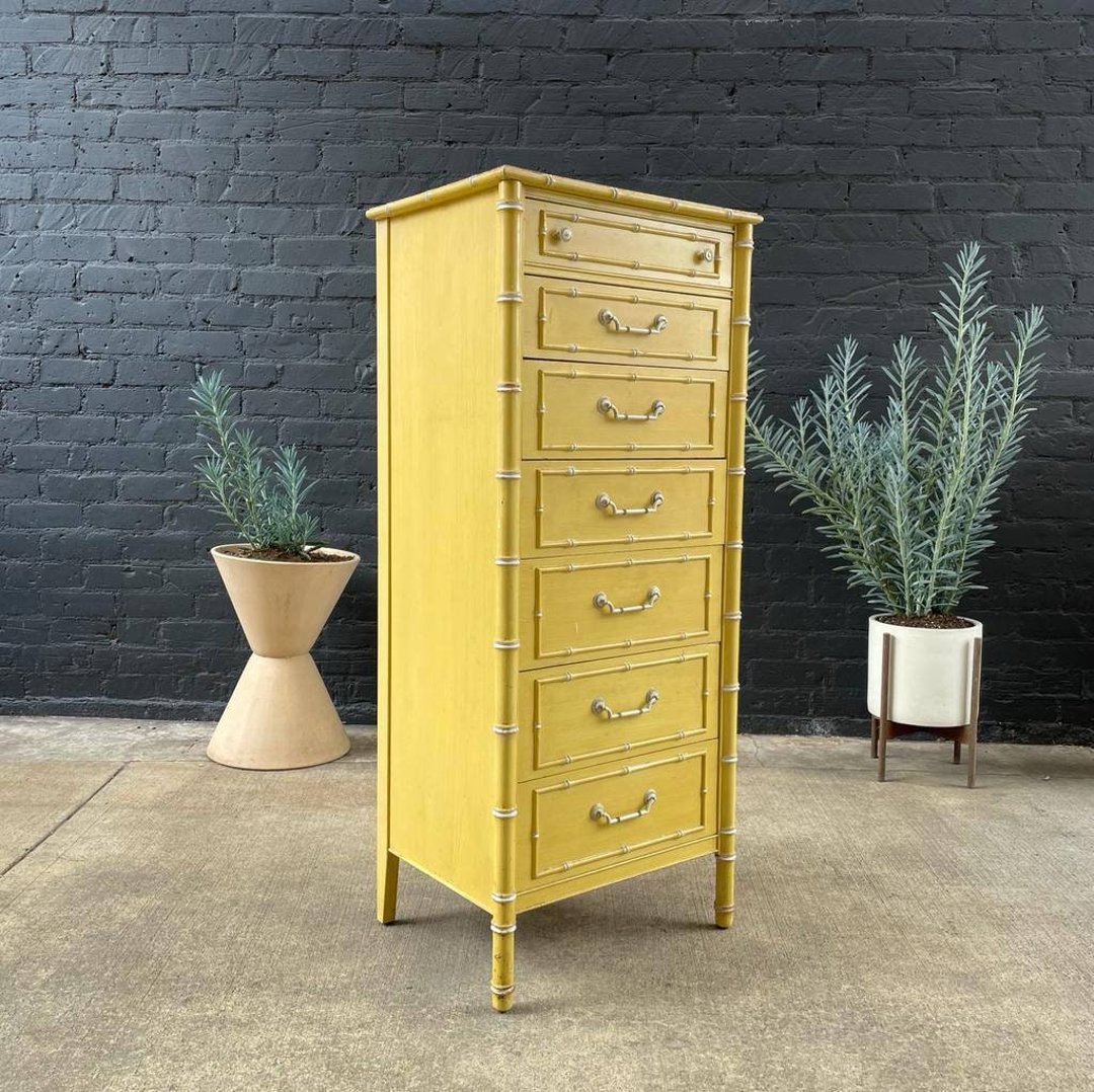 Vintage Boho Hollywood FauxBamboo Style Highboy Dresser, c.1960’s