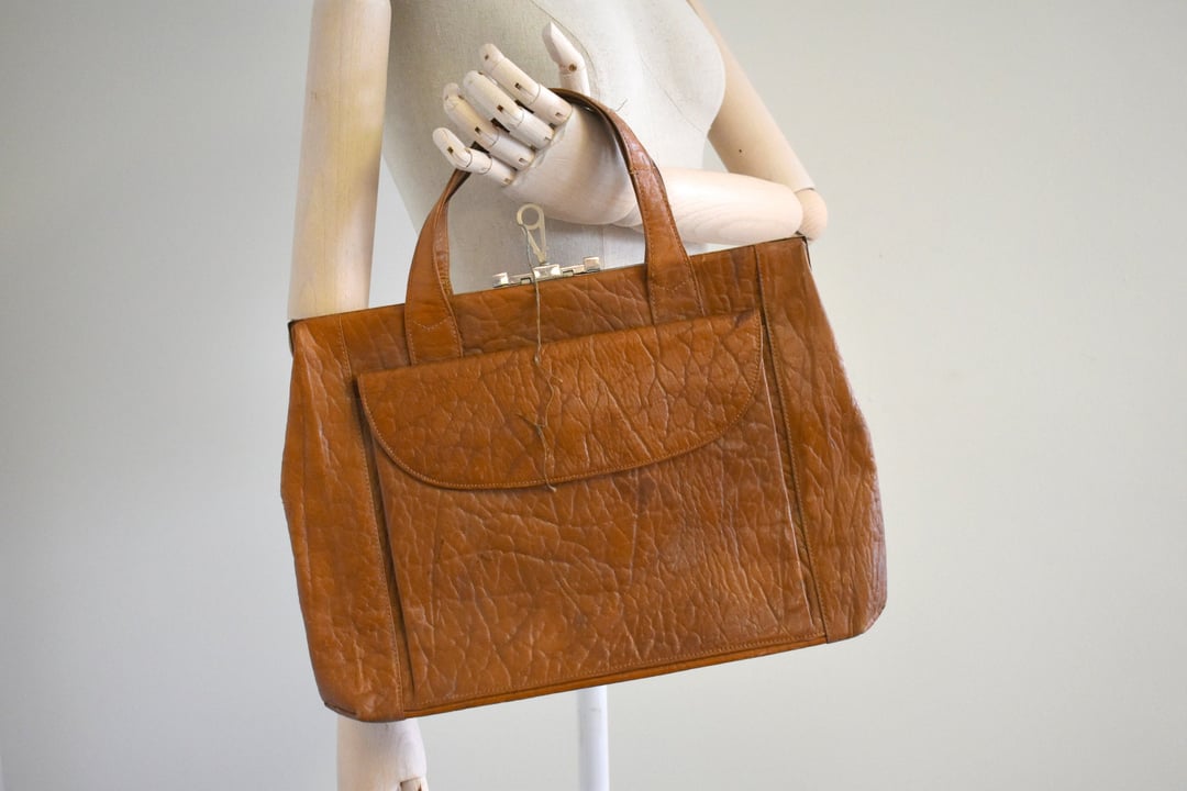 1940s Faux Leather Satchel Bag with Original Key Blackbird Antiques