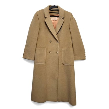 Vintage Pendleton Camel Virgin Wool Car Coat, Timeless Khaki Double Breasted Long Winter Overcoat, Classic Preppy Trench Coat 