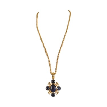 Chanel Blue Stone Logo Necklace