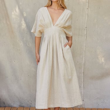 Crescent - Amiee Pleated Midi Dress - Oatmeal