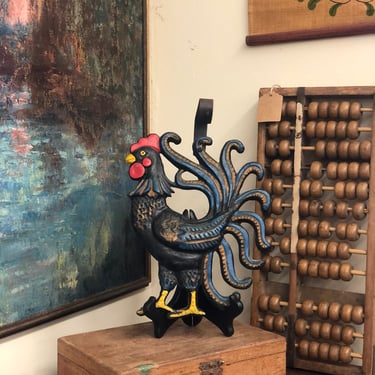 Vintage Large Iron Like Chicken for Wall Decorate with Color Details mid century modern retro art 
