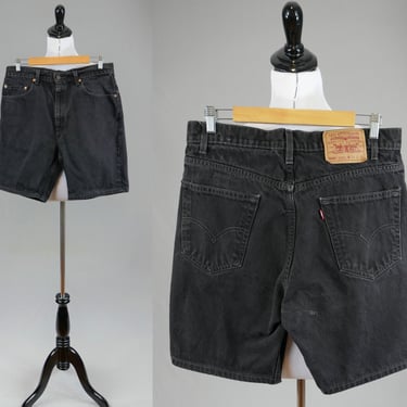90s Men's Levi's 505 Black Jean Shorts - 33" waist - Cotton Denim - Vintage 1990s - 8" inseam length 