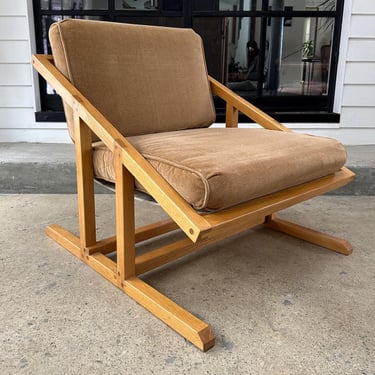 Mid Century White Oak Sling Chair With Velvet Cushions 