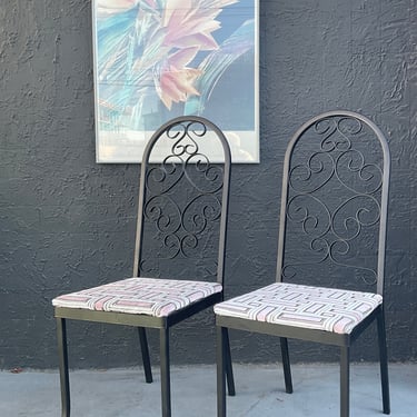 Arthur Umanoff Iron Pink Geo Seat Chairs  / Pair