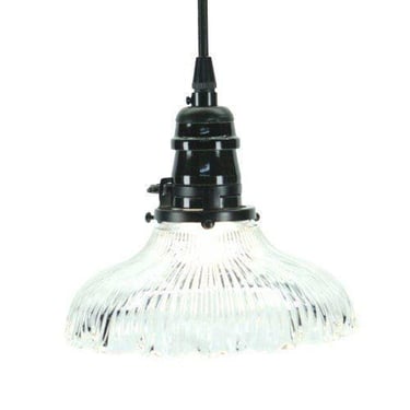 Ruffled Holophane Pendant on Black Socket #2088 