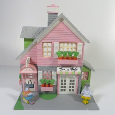 Vintage Dept 56 Hide-A-Way Hollow Carrot Cafe and Miniature Pewter Rabbits 