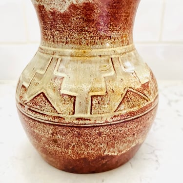 Vintage Red Grey Lakota Sioux Pine Ridge Pottery Vase  by Olive Cottier -Signed by LeChalet