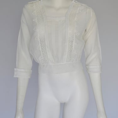 antique Edwardian white cotton and lace blouse S/M 