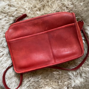 Vintage Red Leather Coach NYC Companion Shoulder Bag 