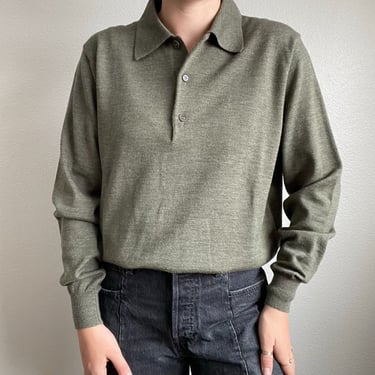Vintage 90s Mens Bernini Olive Green Merino Wool Henley Soft Sweater Sz L 