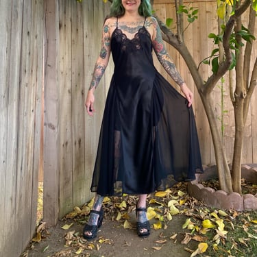 Vintage 1980’s Black Nightgown with Sheer Side Panels 