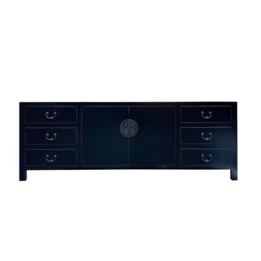 Chinese Distressed Black 6 Drawers Low TV Console Table Cabinet cs7454E 
