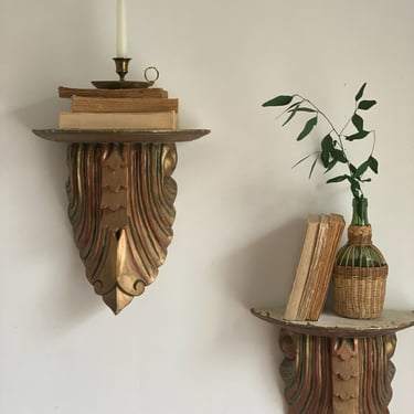 pair of vintage florentine wood wall sconces