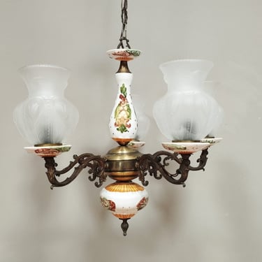 Antique Capodimonte Style Chandelier | Hand-painted Porcelain | Luxurious Porcelain Chandelier | Five Arm Chandelier | Italy | 40s | 