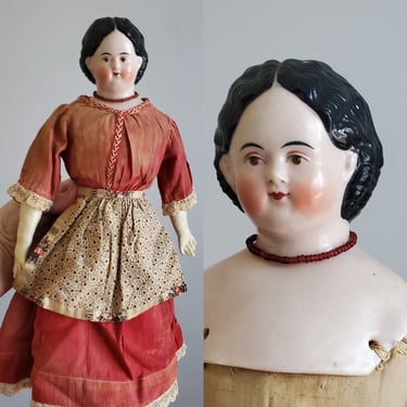 Antique China Head Doll with Visible Part and Ears 15" Tall - Antique German Dolls - Collectible Dolls 