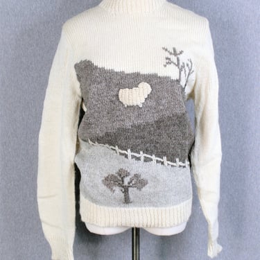 1980-90s - Wool Sweater - Icelandic - New Zealand - Hand Crafted - Novelty - Neutrals - by Rapaki Mahana 
