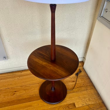 American Mid century Modern Solid Walnut Floor Lamp with Table