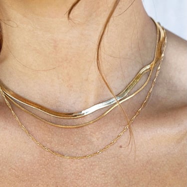 Gold Layering Necklace Set, gold necklace set, herringbone necklace set, layered necklace set,necklace gift set,gift for her, hawaii jewelry 