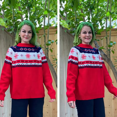 Vintage 1970’s Red, White and Blue Winter Sweater 