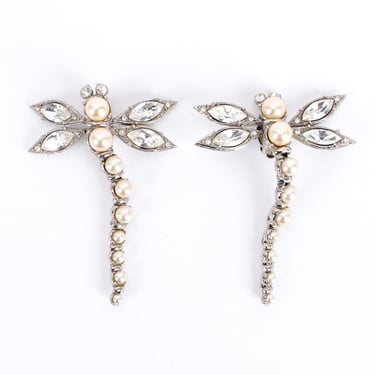 Crystal Pearl Dragonfly Earrings