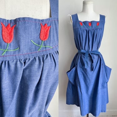 Vintage 1970s Tulip House Dress / L-XL 
