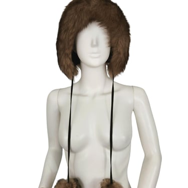 1970's Brown Tuscan Lamb Shearling Fur Hat with Ties I O/S I Casual Corner 