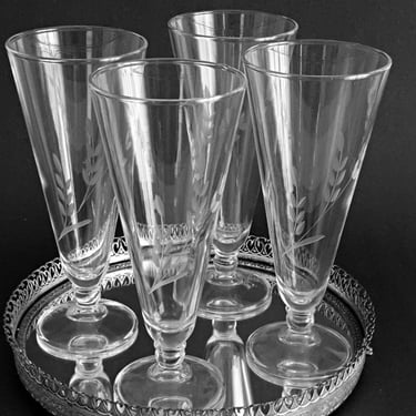 4 Retro pilsner glasses / Lager beer glasses Mid century barware wheat glasses 