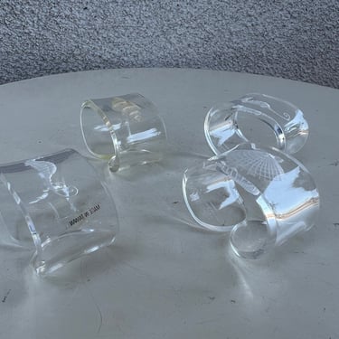 Vintage modern clear lucite acrylic napkin rings set 4 sealife theme 