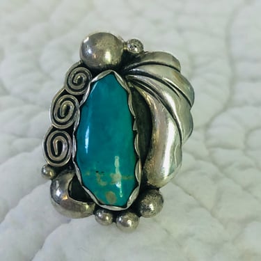 Native American Made Sterling Silver and Turquoise Ring Size 7.5