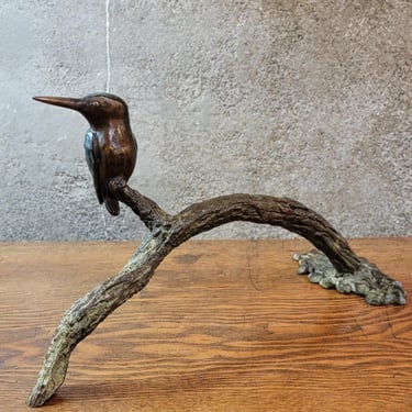 Bronze Hummingbird Sculpture on Branch by Denis Mathews 