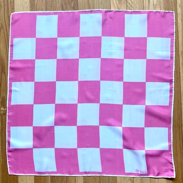 Vintage VERA Scarf / PINK + White CHECKERBOARD / Signature + Ladybug / Handrolled / Made in Japan 