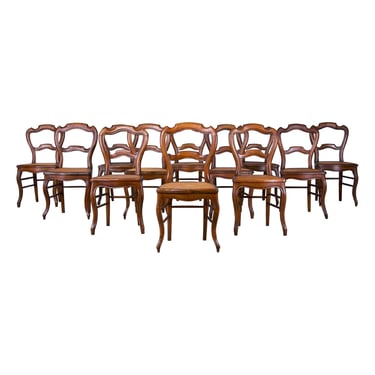 Antique Country French Louis Philippe Style Provincial Maple Dining Chairs W/ Cane Seats - Set of 12 