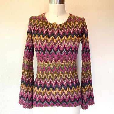 1960s Flame stitch bell sleeved knit top 
