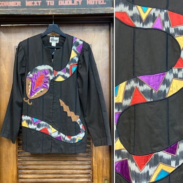 Vintage 1980’s “Girasol” Appliqué Rattlesnake Pop Art Unique Jacket, 80’s New Wave, Vintage Open Jacket, Art Teacher, Vintage Clothing 