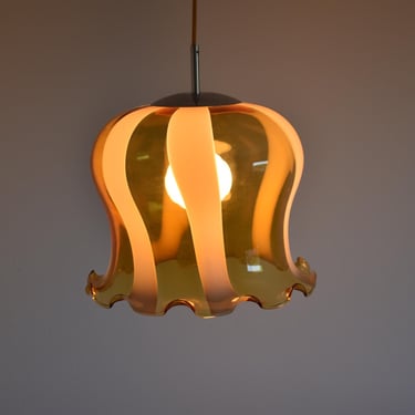 White and Orange Murano Glass Ceiling Lamp / Vintage Mid-Century Pendant / Made in Italy / Retro Charm / Wave Lamp 