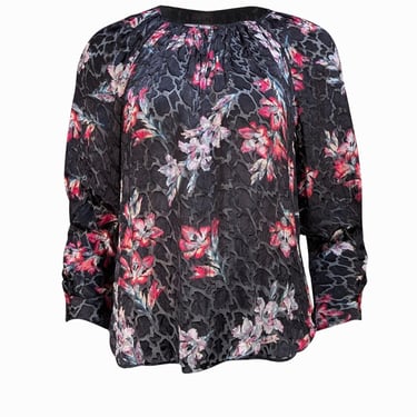 Rebecca Taylor - Black & Multi Color Floral Semi Sheer Blouse Sz 4