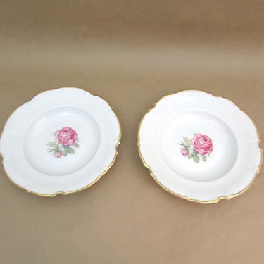Hutschenreuther Selb The Dundee Rim Soup Bowls-set of 2 Bavaria Pink Roses Gold Trim WWII US Zone 