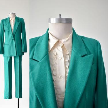 1980s Teal Wool 2pc Womens Suit 