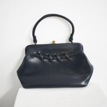 1960s Navy Textured Vinyl Handbag 