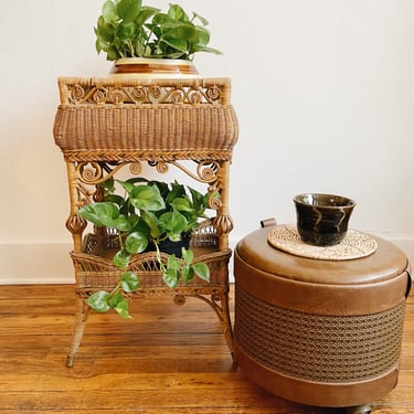 Two Tier Wicker Plant Stand