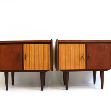 Couple/Pair Of Midcentury Modern Teak Two Tone Brass Scandinavian 60 Nightstands Danish Bedside Table Additional Table Side Table 1960 Retro 