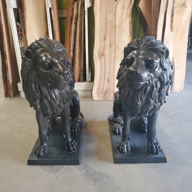 PAIR of 49-Inch Brass Lion Statues
