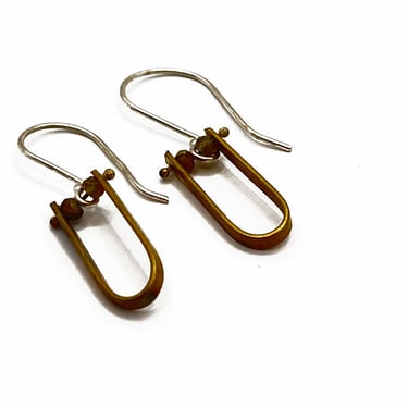 Hinge Brass Earrings with Garnet