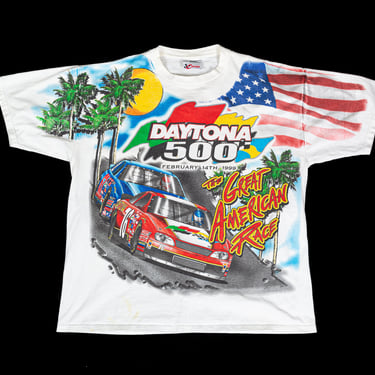 1999 NASCAR Daytona 500 All Over Print T Shirt - Men's Large | Vintage 90s Chase Authentics Graphic Racing Tee 