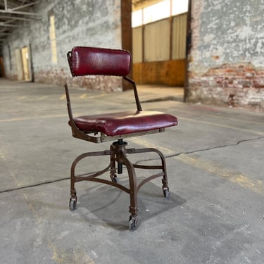 Vintage Angle Steel Stool Co Adjustable Rolling Office Chair 